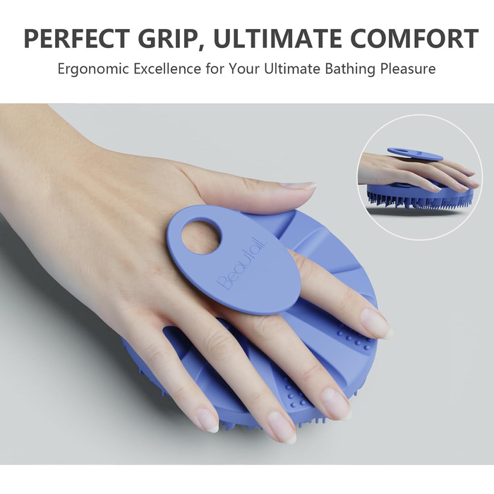 Силіконова щітка для тіла Beautail: м'який скраб для чутливої шкіри, для душу, з неслизькою ручкою, фіолетова