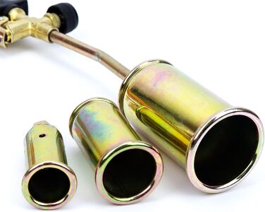 Gas burner roof burner 3-piece set with hose (1.5 m) gas soldering device, torch burner, gas pressure regulator 4 bar with adapter, 3 burner attachments: Ø 25 mm, Ø 35 mm, Ø 50 mm, up to 1850 °C SN0286R