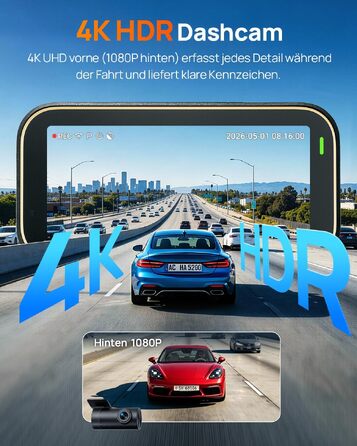 Автомобільний відеореєстратор 70mai A810 Lite 4K з Wi-Fi 6, передня та задня камери, чорний (Carbon Black)