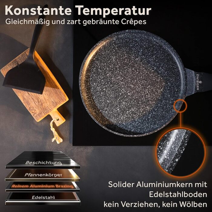 ZWIEGER Сковорода для млинців з антипригарним покриттям 26 см, індукція, з силіконовою лопаткою