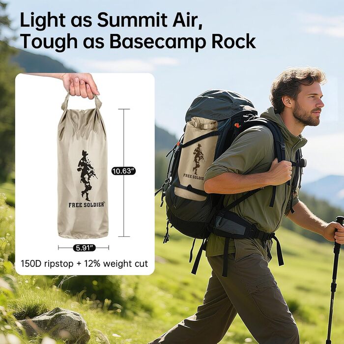 FREE SOLDIER 3x3.2m Waterproof Tarp - Ultralight Camping Shelter, UV Protection, Military Green & Beige - for Hiking, Outdoor Activities