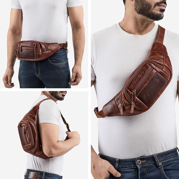 STILORD 'Dublin' чоловіча поясна сумка з натуральної шкіри велика, водонепроникна, захист від крадіжки - XXL, для подорожей, туризму, фестивалів, колір: (Kara - Cognac)