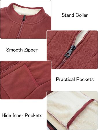 Чоловіча флісова жилетка AIEOE для осені та зими - тепла жилетка з 4 кишенями, стійким коміром, без рукавів - червона, розмір L