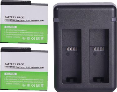 2 батареї Insta360 2800mAh з зарядним пристроєм USB-C, сумісні з Insta360 Action Camera, включаючи Micro SD картки (ACE)