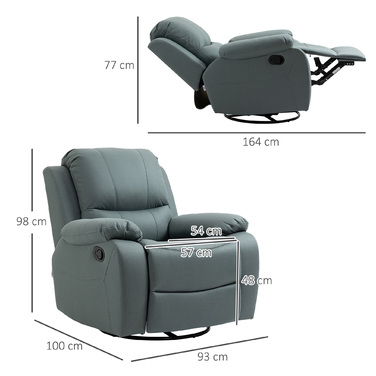 HOMCOM Swivel TV Chair, 135° Reclining, Weight Capacity 330 lbs, Reclining Chair with Footrest for Living Room & Bedroom, Polyester, Green