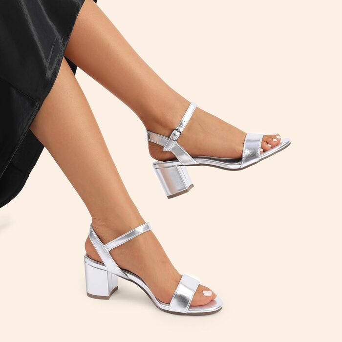 Жіночі сандалі Dream Pairs на високих підборах, сріблясті, відкритий ніс, блочні підбори (37 EU)