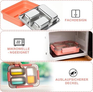 Металева ланчбокс для дітей 900 мл з 3 відділеннями, Bento Lunch Box, без BPA, для школи, дитячого садка, офісу та в дорогу