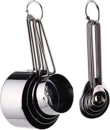 8-Piece Measuring Cup and Spoon Set, Measuring Spoons and Cups Made of Food-Grade Stainless Steel with Scale, Small Measuring Cups with Angled Spout (338g - Black)