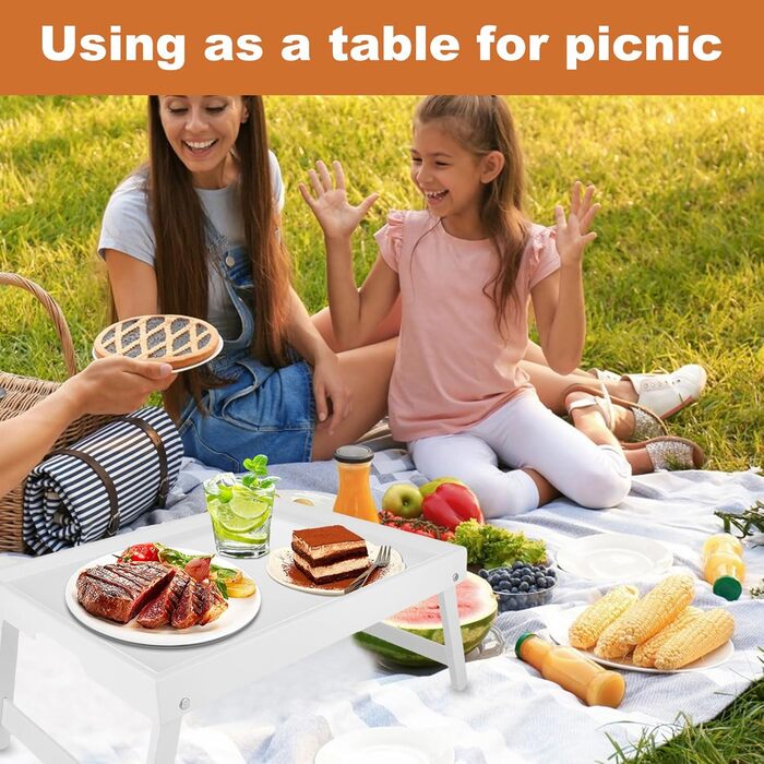 Бамбуковий столик для ліжка SHUESS з відкидними ніжками, 41,5 x 30 x 20,5 см. Ідеально для сніданку, роботи, сервірування та відпочинку на ліжку або дивані