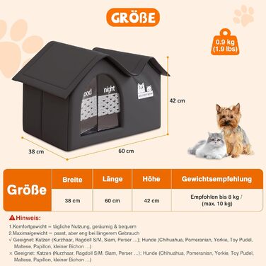 Зручне котяче будиночок ALLSOPETS для вулиці: водонепроникне собаче житло, тепле ізольоване притулок для тварин з подвійним дахом (чорний)