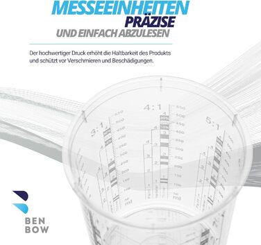 BenBow Professional Measuring Cup 100x 680ml without lid with versatile scaling - Cup with scale, mixing cup, paint mixing cup, measuring cup, paint cup, disposable mixing cup
