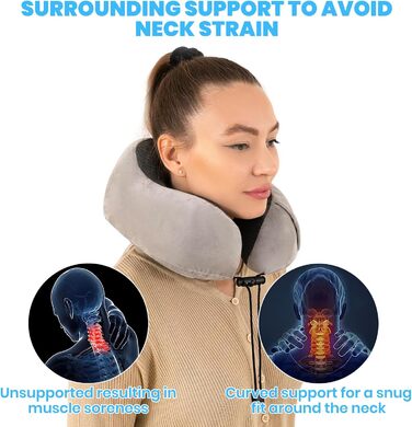 Подушка для шиї Good Nite для подорожей, авто та дому. Ергономічна подушка з Memory Foam, регульована, сірого кольору.