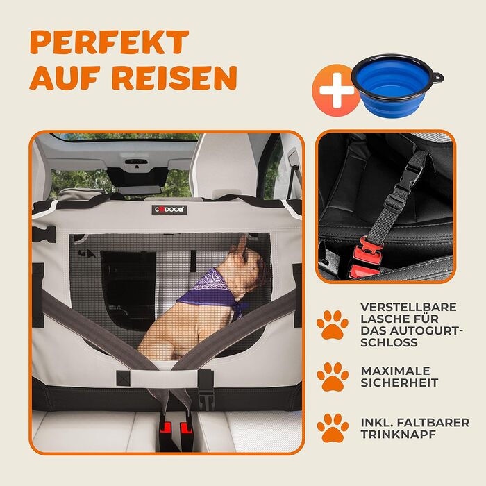 CADOCA® Collapsible Dog Carrier - Portable & Breathable Pet Travel Box - Large 60x42x44cm Grey