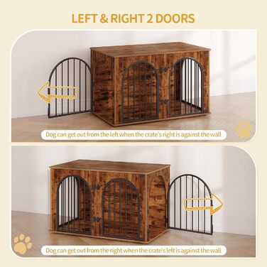 Клітка для собак Hzuaneri, 100 см, 3 двері, сучасний дизайн, для дому, висока міцність, 100 x 60 x 63 см, вінтажний колір, DFC84101B