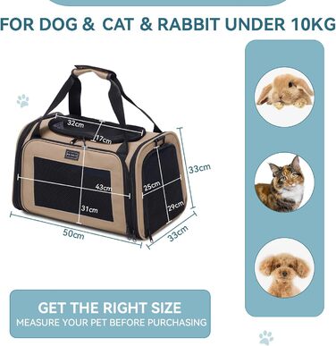 Транспортна переноска для котів та маленьких собак Petfit - легка переноска для подорожей літаком, з ременем безпеки та розкладною підстилкою, колір хакі (L)