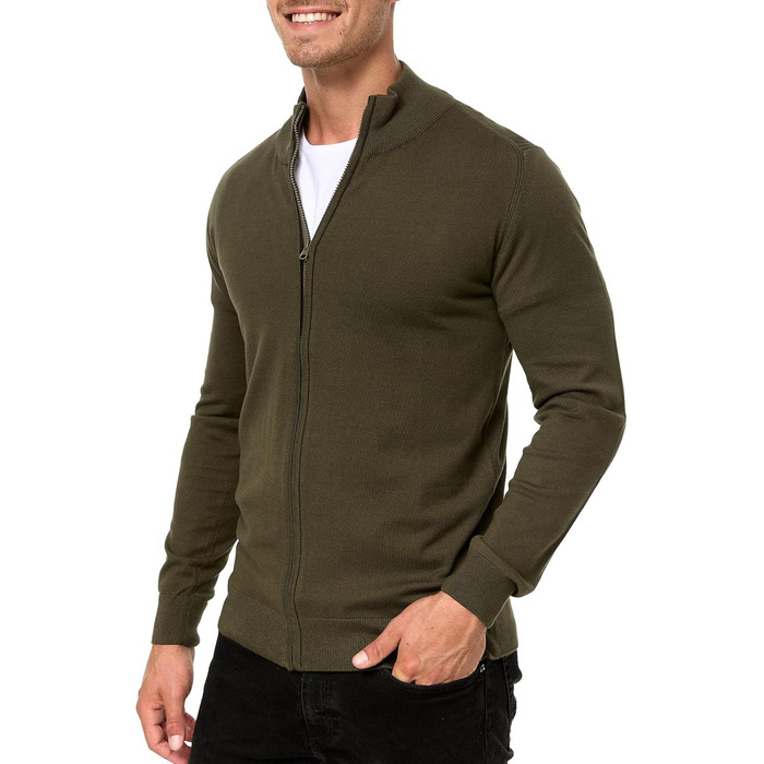 Кардиган чоловічий Indicode з м'якого трикотажу з коміром-стійкою, 80% бавовна, колір: Army