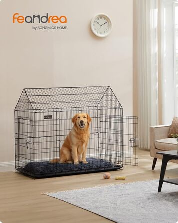 Клітка для собак Feandrea, 120x72.5x109 см, металева, розкладна, XXL, для великих собак, з подвійними дверцятами, легко миється, чорна