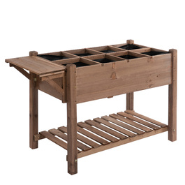 Outsunny Raised Garden Bed Planter Box 123x54x74cm with 8 Grids & Foldable Shelf Made of Solid Wood in Brown for Garden & Patio