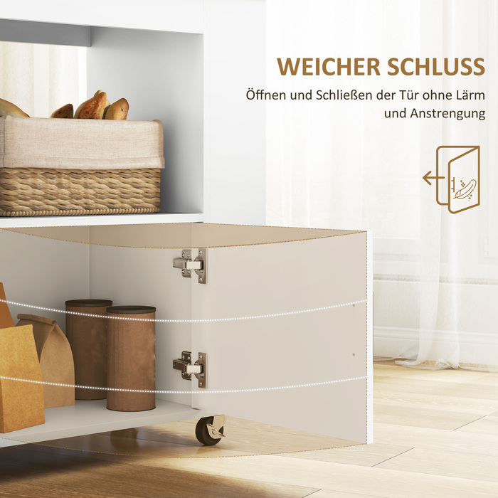 HOMCOM Kitchen Cart Serving Cart with Worktop, Shelves, Wine Racks, Kitchen Cabinet Rolling Cart with Soft-Close Hinges, Handle, Kitchen Island for Office, 83x40x83cm, Oak | Aosom