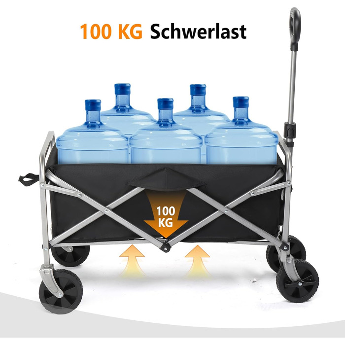 Візок складаний Bonnlo Bollerwagen 100 кг, оксфорд 600D, чорний - для кемпінгу, покупок, саду