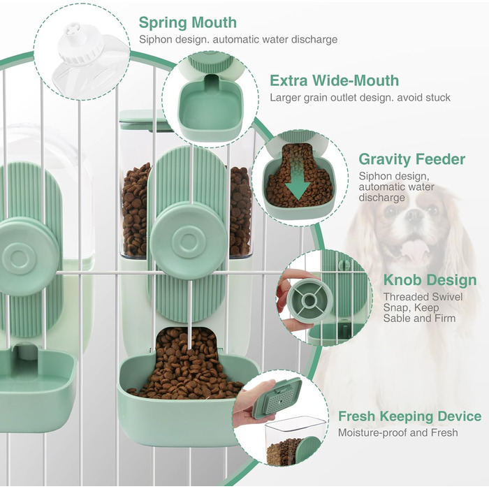 HENYEER Automatic Pet Feeder and Water Dispenser - Hanging Design for Small Animals (Rabbits, Ferrets, Cats, Dogs, Birds) - Green