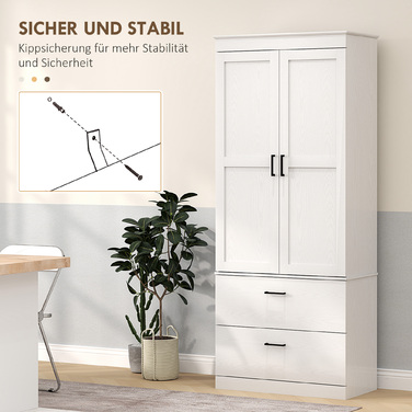 HOMCOM Kitchen Cabinet, Tall Cabinet with Adjustable Shelves, 2 Drawers, Kitchen Buffet for Dining Room, Living Room, 75 x 39 x 178 cm, Cream White | Aosom