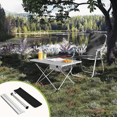 WOLTU Складаний туристичний столик з алюмінію для кемпінгу, пікніків та риболовлі, 68x46x40 см, срібний