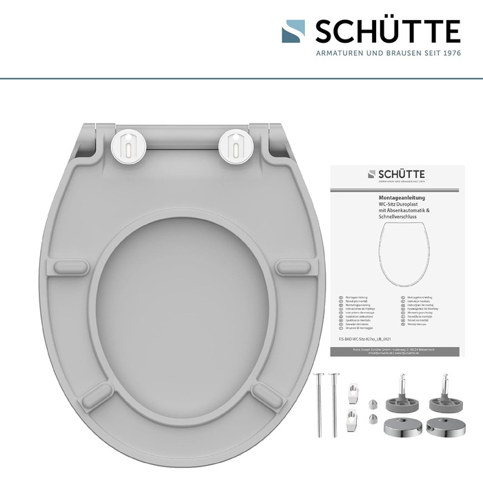 Слім сидіння для унітаза SCHÜTTE з мікроліфтом (Duroplast), швидкознімна кришка, витримує до 175 кг, чорний (сірий)