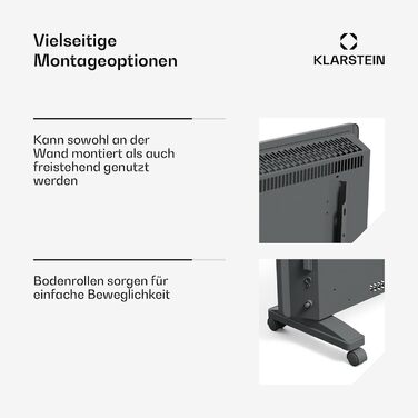 Klarstein Bansin Crystal Smart конвекторний обігрівач – 1500 Вт, настінний/вільний, LED-дисплей, керування через додаток, енергоефективний, захист від перегріву та замерзання, блокування від дітей, ідеально для вітальні