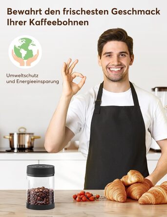 OUTPEAK 2025 Kilo Auto Вакуумна кавова банка 1,8L для 601.0 г кавових зерен, автоматичне управління, нержавіюча сталь, з ложкою, 6-місячний запас (Barista Champion's Choice) (G750)