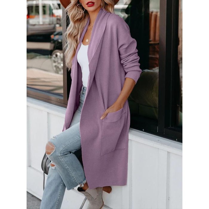 Жіночий кардиган з відкритим спереду, довгим рукавом та декоративними елементами, однотонний, фіолетовий (S)