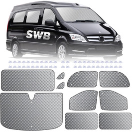 Теплоізоляційний комплект MaxAwe з 10 термоматів для Mercedes VITO II W639/Viano 2003-2014 (коротка база L2), внутрішні автошторки на лобове скло, сонцезахисні та затемнювальні термощітки