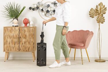 Підставка для парасольки Baroni Home квадратна металева з різьбленням, 2 гачки, знімна миска, чорна, 15,5x15,5x49 см