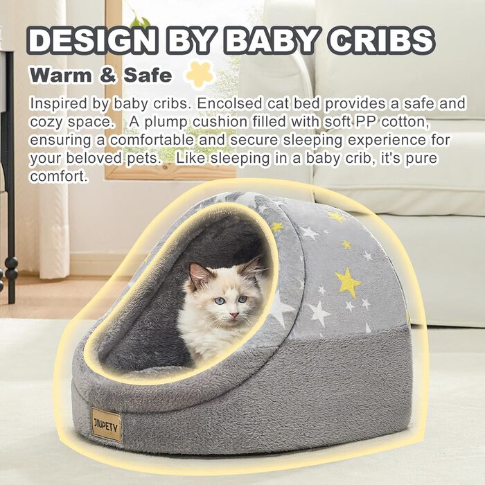Jiupety Cat Cave, Cat House, Cat Basket, Cat Bed with Non-Slip Bottom, Washable Detachable Cushion, M (41 cm x 41 cm x 33 cm), (Gray, L 41 cm x l 41 cm x H 33 cm)