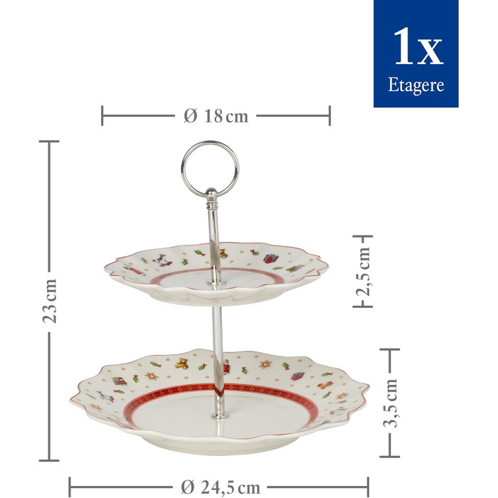 Villeroy & Boch Toy's Delight – міні етажерка для різдвяних солодощів, керамічна підставка для десертів, новорічний декор, преміум порцеляна, ідеально для буфету та подарунка