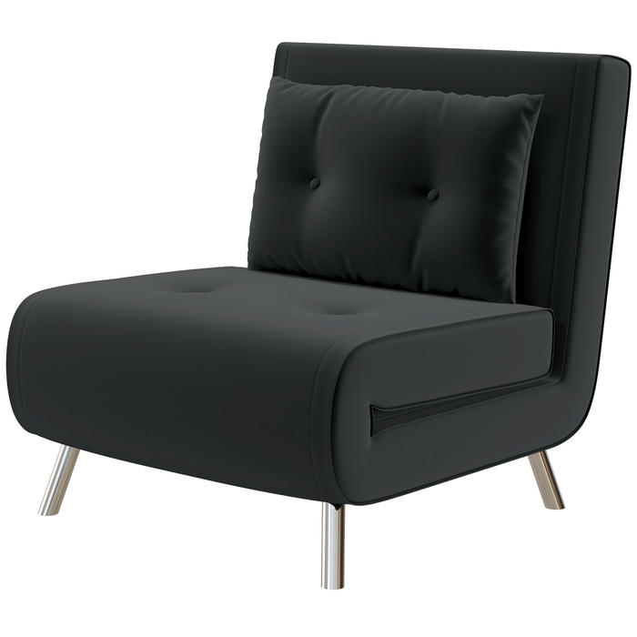HOMCOM Sleeper Chair Folding Chair with Bed Function 77x88x83cm, Single Sofa with Cushion, Velvet Upholstered Sofa in Black for Guests