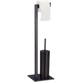 Relaxdays Toilet Accessories Set - Toilet Paper Holder, Toilet Brush & Holder, Standing, Black