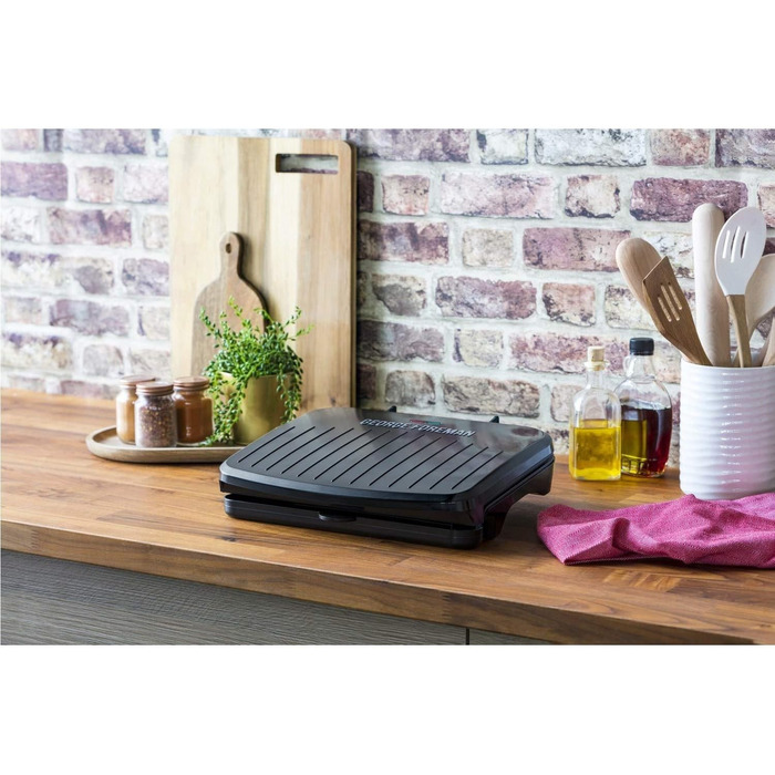 George Foreman 25800 Grill with Grill Plate, Cooktop & Toaster - Fast Heating & Easy Cleaning, Black