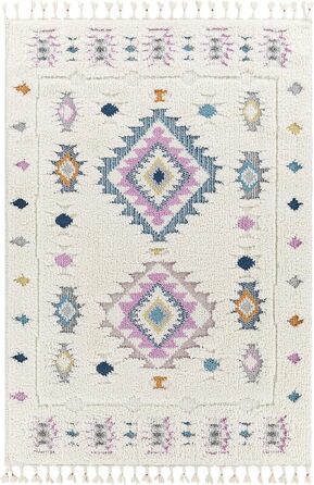 Surya Suva Rug Bedroom, Living Room, Dining Room, Hallway - Modern Boho Rug Geometric Pattern - Soft Scandinavian Living Room Rug Blue, Lavender, Orange, White - 160x213cm Large Lavender, Blue, Yellow