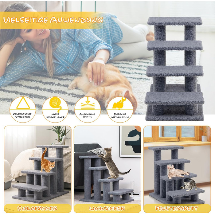 Сходинка для тварин GOPLUS: дерев'яна драбина-сходинка для котів та собак, котячий будиночок, кігтеточка, сірий колір