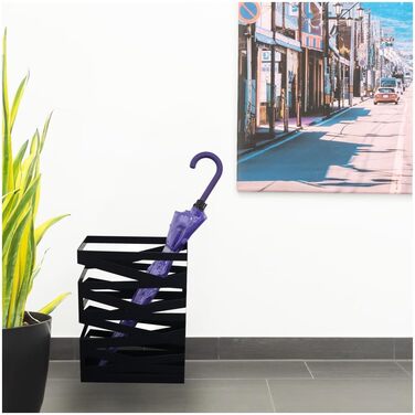 Dönges 'Maxi' Metal Umbrella Stand with Drip Tray & Hooks - Space-Saving, Elegant Black - Ideal for Entryway & Foyer Decor
