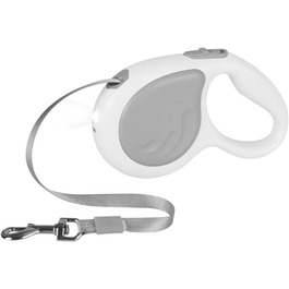 Рулетка для собак, 4.8м, міцна з поворотним гачком 360° та LED-підсвіткою, для собак та котів до 30кг, зелений (сірий)