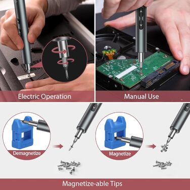 LOFICOPER Міні електричний набір викруток 28 в 1 з LED, USB-C, для ремонту ноутбуків та годинників (сірий)