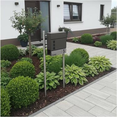 Поштова скринька Metzler Svena з нержавіючої сталі RAL 9007, з вікном для газет та іменним шильдиком (вирізаний номер будинку), 37x37x10.5 см