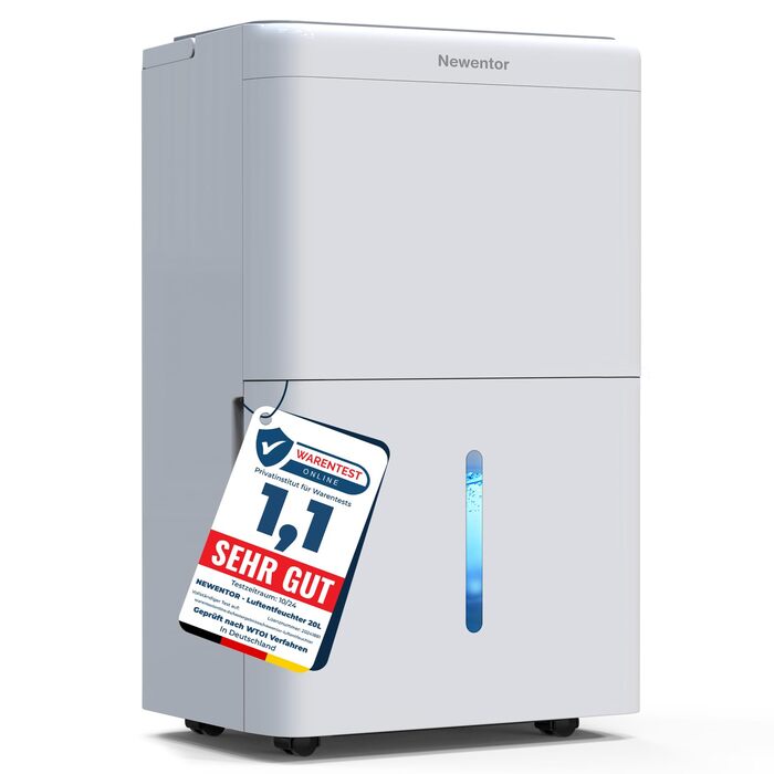 Електричний осушувач повітря Newentor 25L: для підвалу, дому, 215 м³/80 м², з таймером, фільтром, шлангом, гарантія 10 років