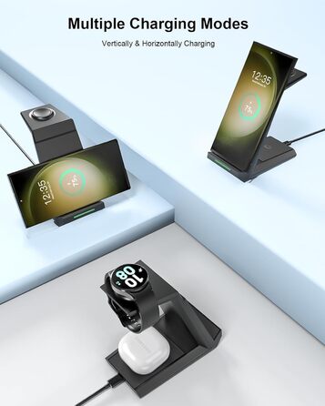 Зарядний пристрій NANAMI 3-в-1 для Samsung Galaxy Watch, Buds та смартфонів S25, S24, S23, Z Flip, Z Fold (чорний)