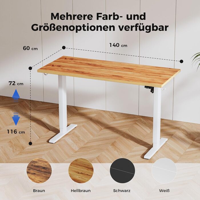 Регульований за висотою стіл Agilestic: електричний, з пам'яттю, ергономічний, 140x60 см, білий (світло-коричневий)