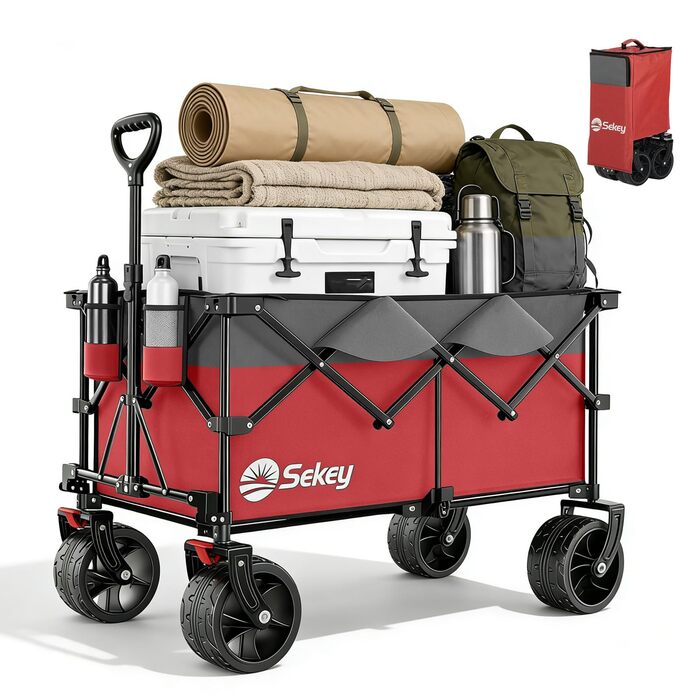 Універсальний візок Sekey XXL Plus 200L/200кг: Складаний, гальмівний, позашляховий, червоно-сірий, колеса 10 см