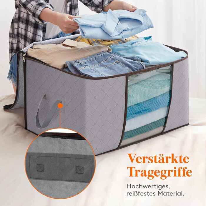 Коробки для зберігання постільної білизни та одягу Lifewit, 6 шт, 105л, сірі - органайзери для під ліжко, для переїзду