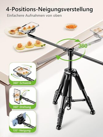 Штатив настільний Elitehood з виносним плечем 114 см, гнучкий, для iPhone, Android, відеозйомки, 180 см, 63 см